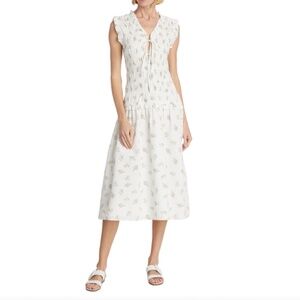 NEW! Rails Dion Midi Dress Smocked Drop Waist White Floral Print Size XS $268